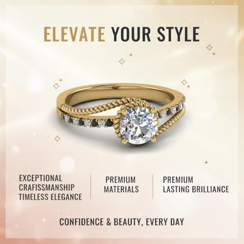 Image of Choose Your Gemstone Rope Split Shank Diamond CZ Ring Yellow Gold Plated Round Shape Split Shank Engagement Ring Minimal Modern Design Birthday Gift Wedding Gift US Size 4 to 12