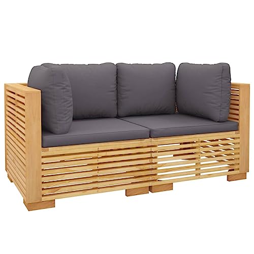 vidaXL Canapés d'angle de Jardin avec Coussins 2 pcs, Sièges avec Dossier, Meubles de Terrasse Patio Extérieur, Moderne, Bois de Teck Massif