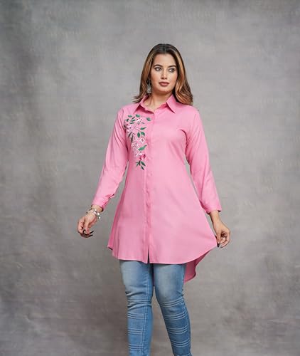 Image of Casual Full Sleeve Hand Embroidery Rayon Women's Long Shirt