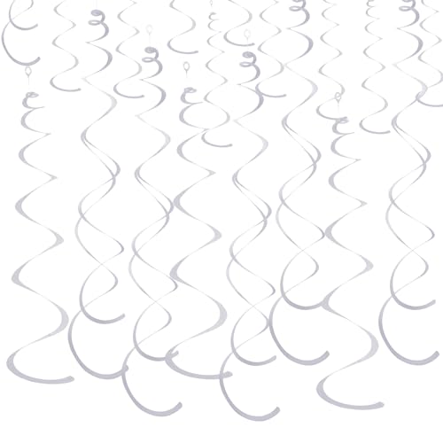 Image of Sliver Ceiling Swirl Foil Decorations Hanging Plastic Streamer Themed Swirl Party for Graduation Celebration, Pack of 28