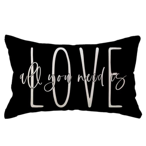 Decorative Lumbar Pillow Cases All You Need is Love Throw Pillow Covers 12x20 Valentine's Day Decorations for Sofa/Couch/Porch (Black)