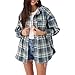 O'NEILL Women's Oversized Flannel Top - Comfortable and Casual Long Sleeve Button Up Shirts for Women,Silver Blue | Rune,S