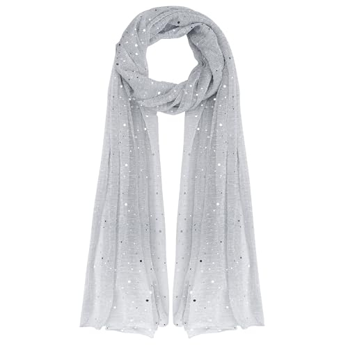 Nydotd Women Sequin Bandana Summer Silk Mesh Scarf Sheer Long Beach Glitters Shawl Wrap hijab for Evening Dresses (Light Grey)