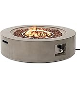 SUNBURY Outdoor 40" Propane Fire Pit Table, 50,000 BTU Gray Patio Fire Table, Concrete Round Gas ...