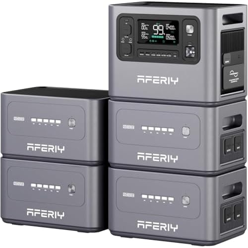 AFERIY 10,24 kWh Generatore Elettrico, 2800W con 4 Batterie Supplementari, Stazione Elettrica Portatile Capacità Espandibile, Generatore Solare per U