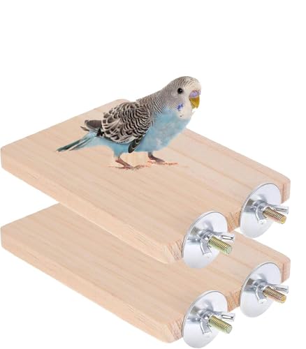 XRVRILE 2 Plateformes Bois Naturel pour Oiseaux 13×9 CM, Perchoirs Rectangulaires Accessoires Cage à Oiseaux, Perchoir en Bois pour Perruche Canari Calopsitte Perroquet Hamster Cochons d’Inde