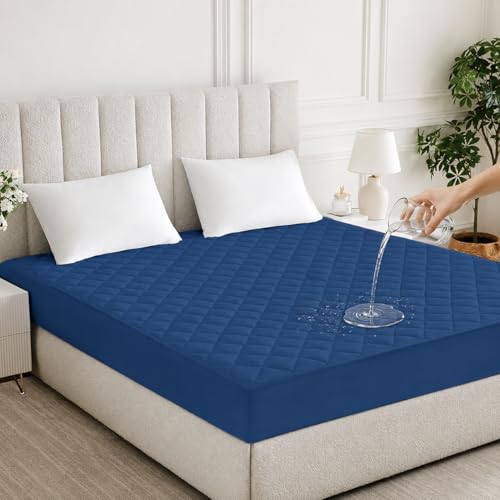 Image of La Verne 100% Waterproof Cotton Quilted Mattress Protector King Size Breathable 78 x 72 Inches | Breathable and Hypoallergenic Ultra Soft Fitted Bed Protector Cover
