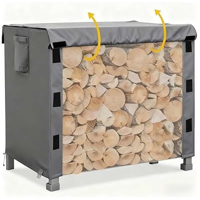 600D Oxford Firewood Rack Cover, Fabric Heavy-duty Waterproof Wood Rack Cover for Firewood,Weather Protection PVC Coating for Outdoor indoor,Gray,4FT