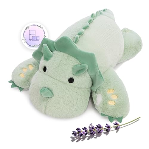 KOWSI® Microwavable & 2 LB Weighted Stuffed Triceratops Animals Plush - 16 Inch Heated Dinosaur Plushie for Warmth & Comfort - Light Green Dino Squished Pillow - Cute Soft Toy for Adults & Children