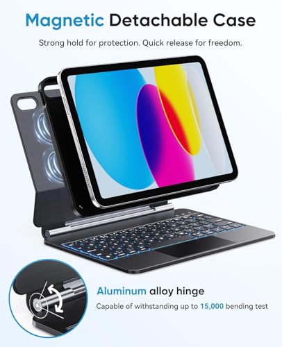 Image of CHESONA Keyboard Case for iPad (A16) 11th 2025 /10th Generation 10.9-inch 2022, 7-Color Backlit with Removable Protective Case, Floating Cantilever Stand, Portrait /Landscape Mode, Smart Trackpad, Black