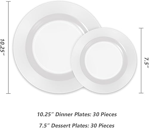 Vista 35 de POSATE Platos de plástico desechables, 60 unidades, 30 platos llanos resistentes de 10.25 pulgadas y 30 platos de postre de 7.5 pulgadas para Rosado