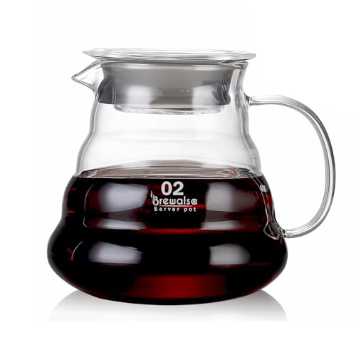 Image of Coffee Glass Server Pot with Lid - 600ml Capacity (02 Size) Heat Resistant Carafe for Pour Over Coffee Maker
