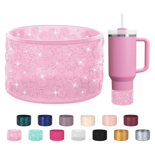 ZXFYE Flower Gradient Silicone Boot, Compatible with Stanley Quencher Adventure 40oz 30oz & IceFlow 20oz 30oz Tumbler, Protective Chameleon Cup Sleeve, Bottom Cover for Hydroflask 12oz-24oz