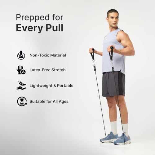 Image of CULT Resistance Tube with Foam Handles, Door Anchor for Exercise & Stretching | Suitable in Home & Gym Workout for Men & Women | Heavy-Duty Toning Band (Black, Extra Heavy Resistance 15-18 Kg)