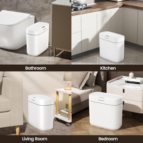Image of MOPALL 3.5 Gallon Motion Sensor Bathroom Trash Can with Lid | IPX5 Waterproof, Touchless Automatic Lid, Odor Control, Slim Design for Narrow Spaces