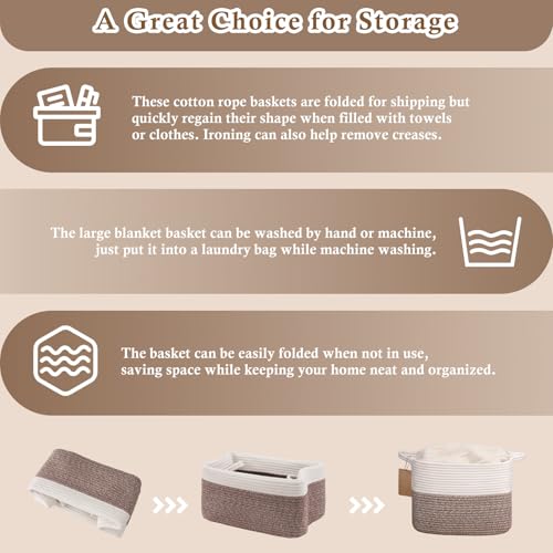 Image of Goodpick Woven Rope Storage Basket for Shelves, Rectangle, Brown