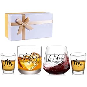 JOVGANK Wedding Gifts for Couples 2026, Bridal Shower Gifts, His and Hers Glass, Mr and Mrs Shot Glass, Hubby and Wifey Gift, Anniversary Couples Gift for Bride and Groom