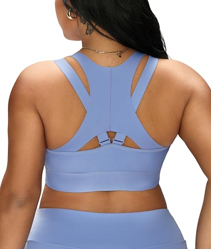 DAGGLOSA Plus Size Racerback Zipper Sports Bra