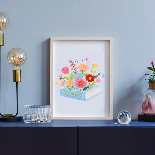 Image of Louise Maelys Floral & Book Embroidery Kit for Beginners DIY Craft Kit | Complete Needlepoint Kit with Embroidery Hoop, Printed Fabric, Color Threads, Needles and Instruction for Easy Hand Stitching