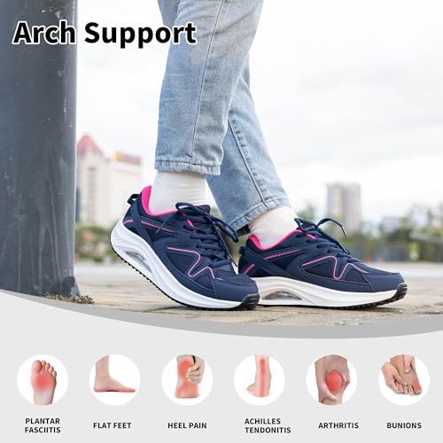 Image of SURRAY Womens Walking Shoes for Plantar Fasciitis, Arch Support Orthotic Sneakers Comfortable Tennis Shoes for Foot Pain Relief PinkGrey US Size 6-11