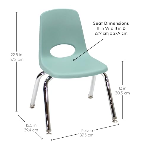 Image of FDP 12 inch School Stack Chair, Stacking Student Seat with Chromed Steel Legs and Swivel Glides for Classroom, Homeschool or Learning Space - Seafoam (2-Pack), 14333-SF