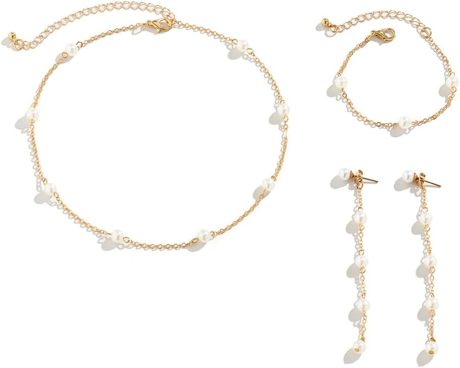 Gangel Gold Plated Pearl Necklace and Earring Set Wedding Necklaces Accessories Jewelry Set for Women - Image 5