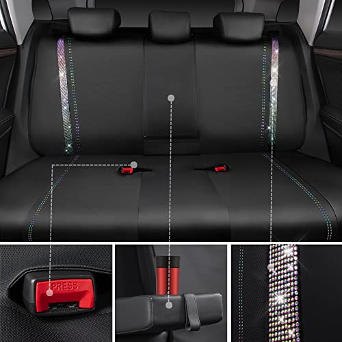 Image of CAR PASS Bling Diamond Car Seat Covers Full Set, Shining Rhinestone Waterproof Faux Leather, Rear with Zipper, Universal Fit Automotive Glitter Crystal Sparkle Strips for Cute Women Girl,Muticolor