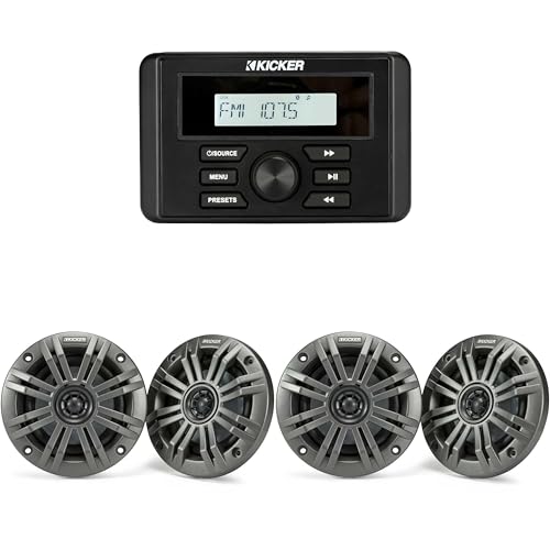 Kicker 46KMC3 Marine Gauge-Style Source & (2 Pairs) 45KM44 4