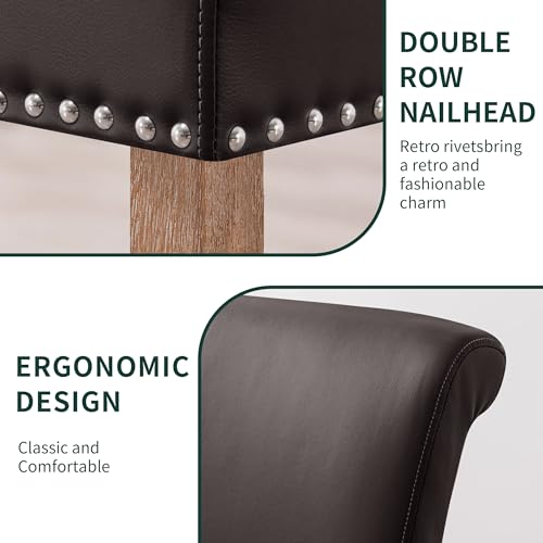 Image of CHUN YI Dining Chairs Set of 8, Faux Leather Dining Room Chairs, Upholstered Modern Kitchen Parsons Chairs for Dining Room with Sturdy Wood Legs, Vintage Brown