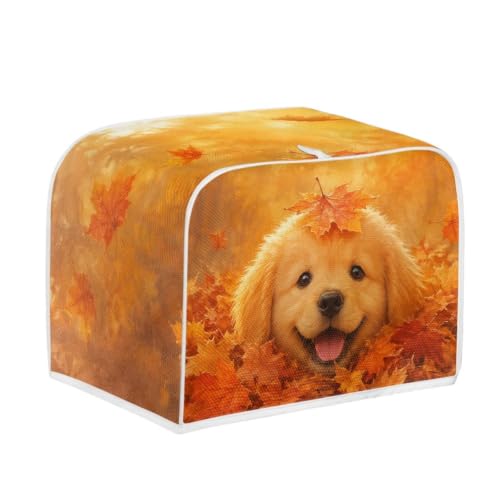 Image of Talayituse Cute Dog Maple Leaf Print 4 Slice Toaster Dust Covers Kitchen Small Appliance Cover, Stain Resistant Dust Protection Bread Machine Cover with Top Handle Autumn Decor, L
