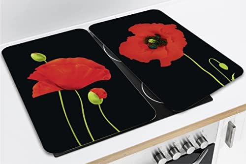 WENKO Set of 2 Tempered Glass Hob Protectors Poppy Design 30 x 52 cm
