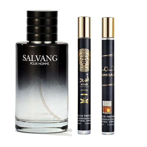 Image of Pack of 3 Fragrance Gift Set for Men – Long Lasting Perfume – 1 Salvang 100ml + 2 x 35ml EDP – Eau de Parfum Gift Set – Fresh, Sweet, Woody & Spicy Notes Perfume Gift for Him