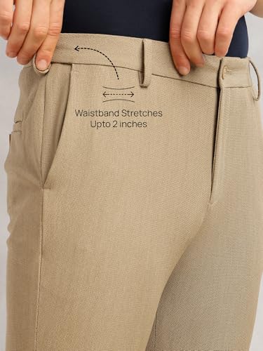 Image of Thomas Scott Men's Regular Fit Mid-Rise Solid Formal Performance Trouser | Flexi-Waist & 4-Way Stretch | 4 Pockets | Button Closure