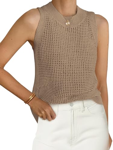 Image of PRETTYGARDEN Womens Summer Crochet Tank Tops Knit Sweater