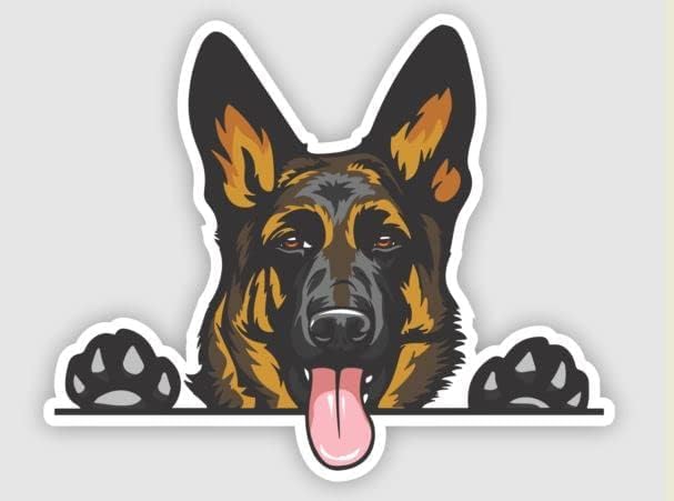 Image of AK- German Shepherd Decal - Funny Peeking Smiling Dog Bumper Sticker for Car | Laptop | Van | Trucks | Motorcycle | Bumper | Window Any Smooth Surface Size: 5 inch