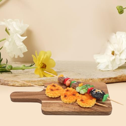 Tabla de cortar de madera rústica de doble cara con mango largo para carnes 5