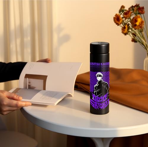 Image of Black Printed Stainless Steel Water Bottle 500ml | Theme Design | Thermos Flask for Hot & Cold Drinks | Leak Proof, Durable, Reusable Bottle for Office, School, Travel (Gojo Satoru Purple Wave Design)