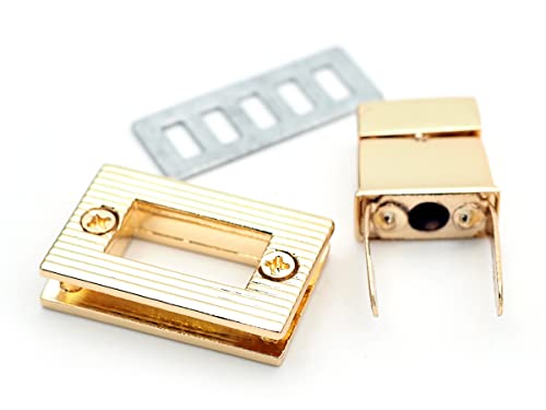 Craftmemore 2Sets 1-1/8" Rectangle Turn Lock Clasp Purse Closure Twist Lock Leathercraft Accessory Purse Lock (Gold) #TOP1