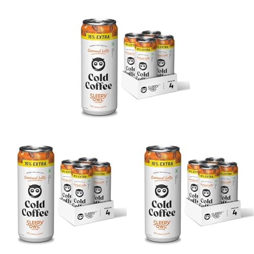 Image of Sleepy Owl Salted Caramel Cold Coffee Liquid|4 X 230Ml Cans|Made With Real Milk & Coffee|No Preservatives (Pack of 3)