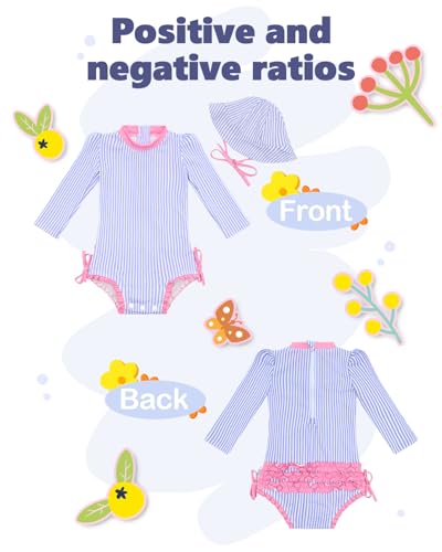 Image of ALVA Girls' One Piece Swimsuit with Hat, Baby Rash Guard Sets,Long Sleeve Zipper UPF 50+ Sun Protection Bathing Suit