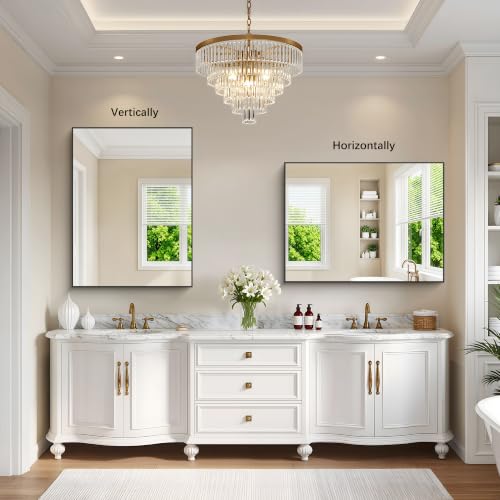 Image of DESBING Black Bathroom Mirror for Wall, 30x40 Inch Rectangle Mirrors with Metal Frame, Modern Vanity Wall Mirror Decor for Entryway Hangs, Bathroom, Living Room Horizontal or Vertical