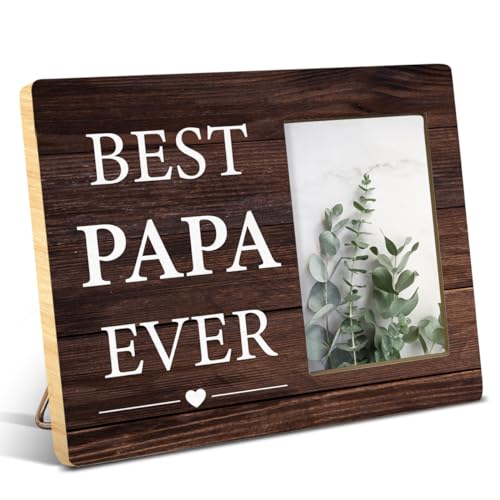 NGAEAK Best Papa Ever Gifts From Granddaughter Grandson, Rustic Papa Wood Picture Frame, Gifts for Grandpa Birthady Christmas Father's Day, Display Photo 4 x 6 Inch