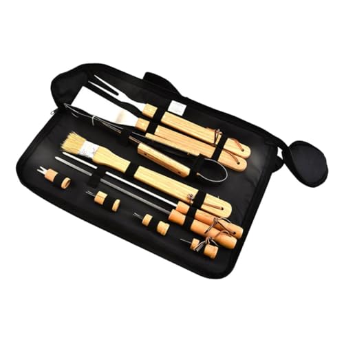 Set de utensilios para parrilla 10 piezas acero con mango de madera miniatura 1