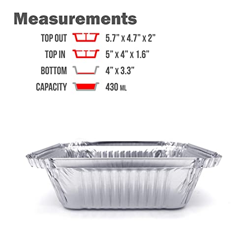 (60 Pack) Premium 1-LB Takeout Pans with Lids - 5.6" x 4.6" x 1.9" l Extra Heavy-Duty l Disposable Aluminum Foil for Catering Party Meal Prep Freezer Drip Pans BBQ Potluck - Thumbnail 2