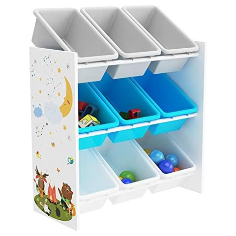 PALAKLOT Children's Toy Storage Unit - Toy Box Organiser With Non-woven Fabric or Plastic Removable Bin Large Cabinet Rack (Toy Organiser with 9 Plastic Bin Box) Cover