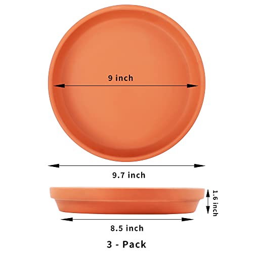 Yishang 10 Inch Large Terracotta Pot Plant Saucer - 3Pcs Middle Round Plant Pot Saucers, Middle Clay Plant Tray Perfect For 8/9/10 Inch Flower Pot With Drainage Hole And Great For Indoor/Outdoor #TOP1