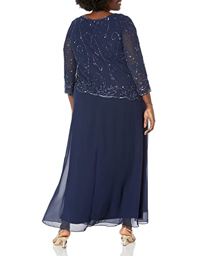 Image of J Kara Women's Plus Size Beaded Scallop Bodice Asymmetrical Gown