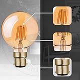 DC VOLTAGE Vintage Bayonet LED Bulb, G95 8W Edison Globe B22 Dimmable LED Filament Warm White 2700K Amber Glass Retro Style Old Fashioned Lighting Decorative Energy Saving Bulb - Pack of 1 - Image 9