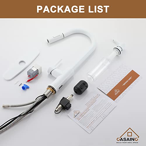 Casainc Kitchen Faucet With Pull Down Sprayer Matte White With Led Function, 1.8 Gpm 16.89In H Touchless Single Handle Kitchen Sink Faucet, Lead-Free Copper For Bar Laundry Kitchen Sink #TOP6