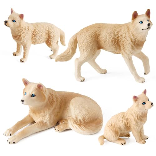 4 Piezas Realista Modelo Animal de la Selva Decoración de Juguete Figura de Lobo de Plástico Juguete Educativo Regalo Decoración de Jardín